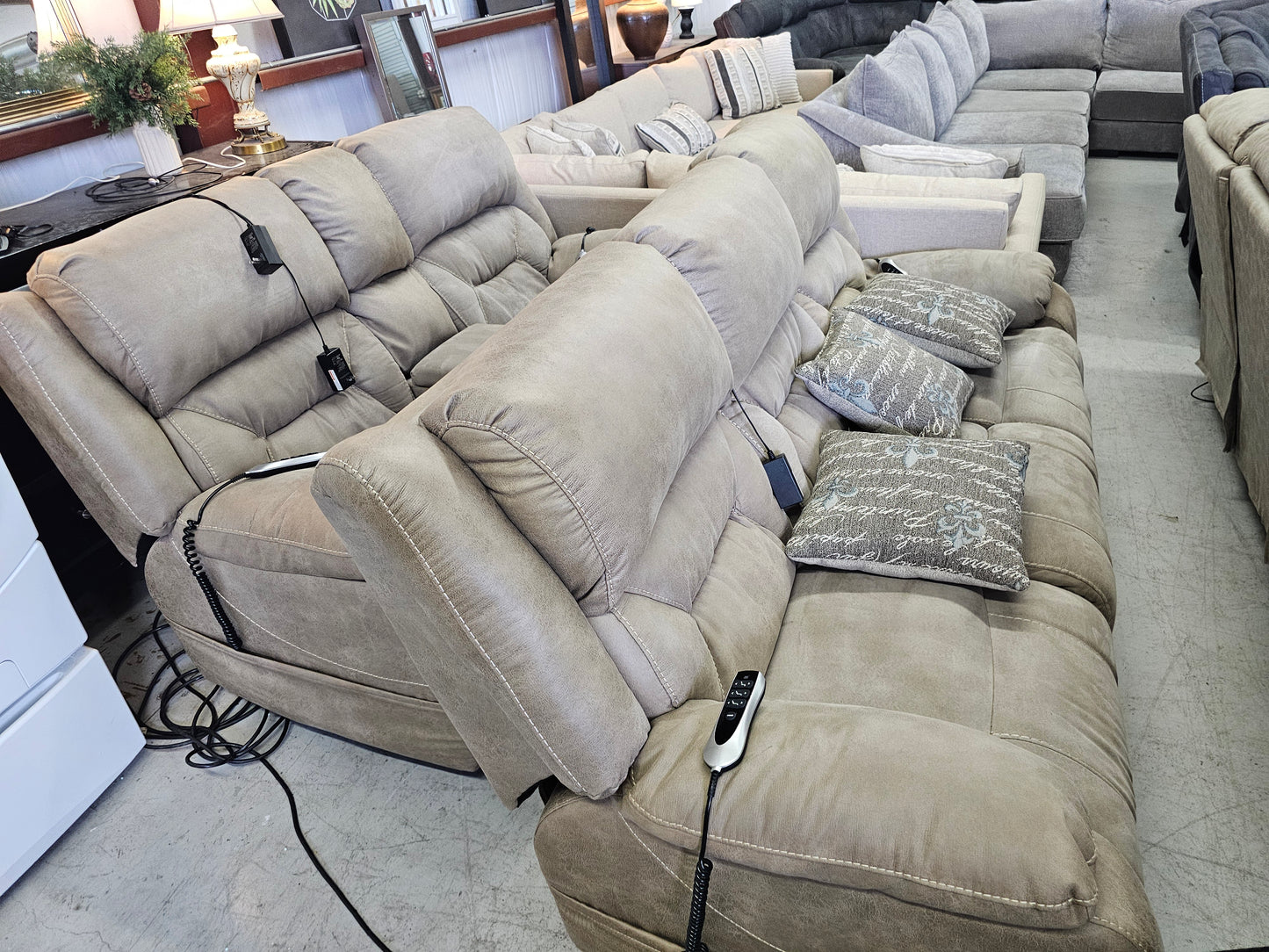 Electric Reclining Sofa & Loveseat Set with Power Headrest & Lumbar - D70