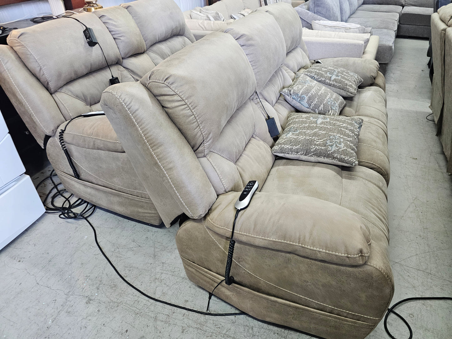 Electric Reclining Sofa & Loveseat Set with Power Headrest & Lumbar - D70