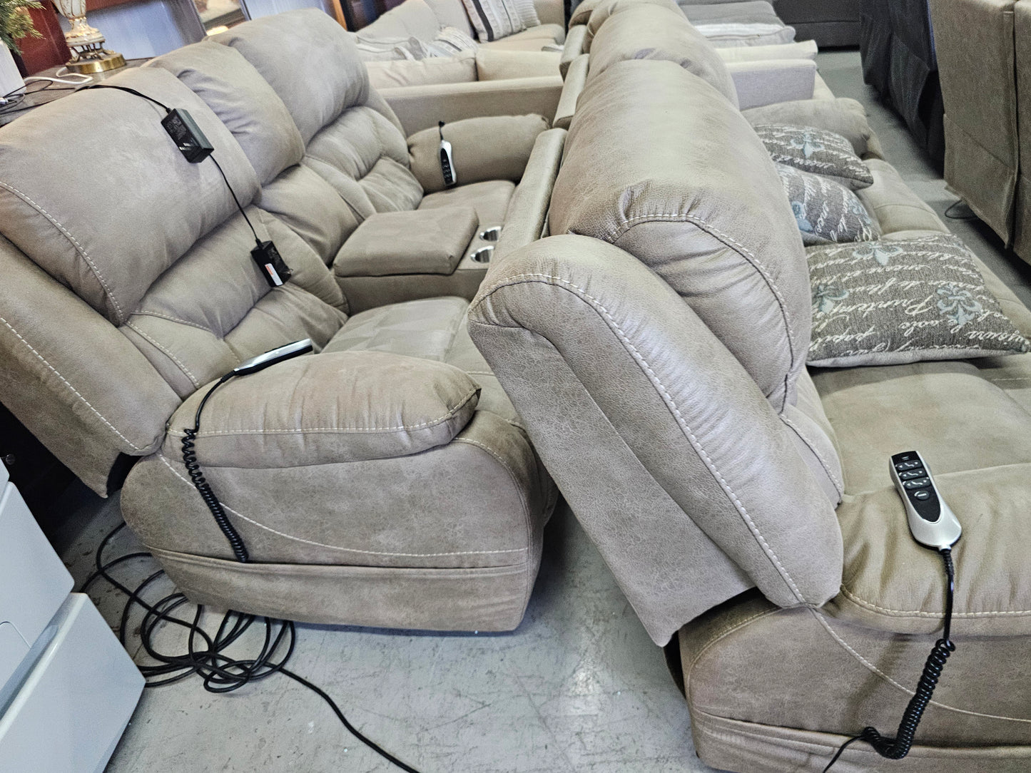 Electric Reclining Sofa & Loveseat Set with Power Headrest & Lumbar - D70