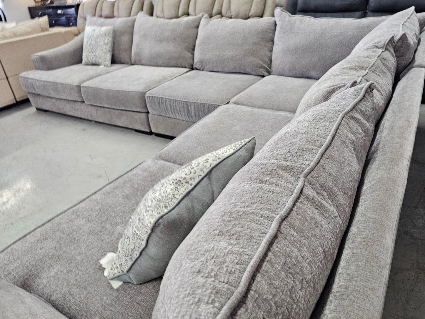 Massive Gray Sectional Couch with Deep Seats - D85