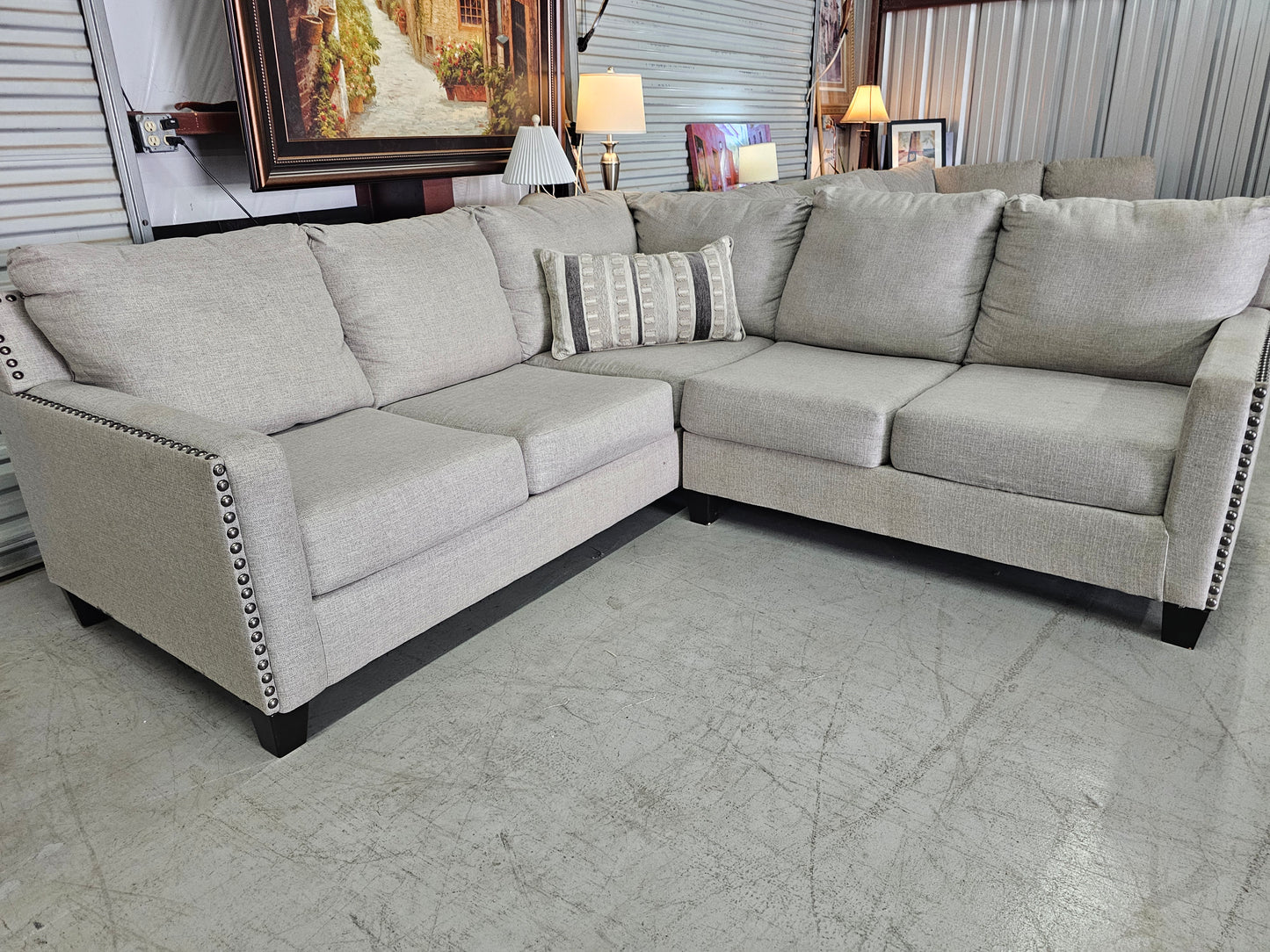 L-Shaped Light Gray Ashley Furniture Sectional Couch - D80