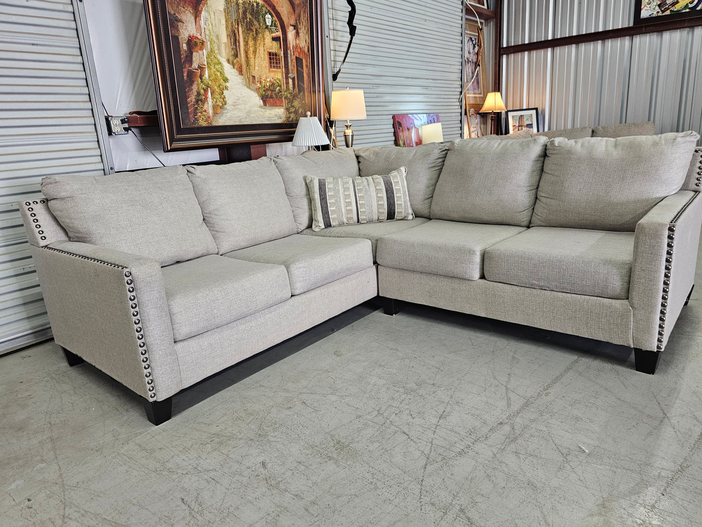 L-Shaped Light Gray Ashley Furniture Sectional Couch - D80
