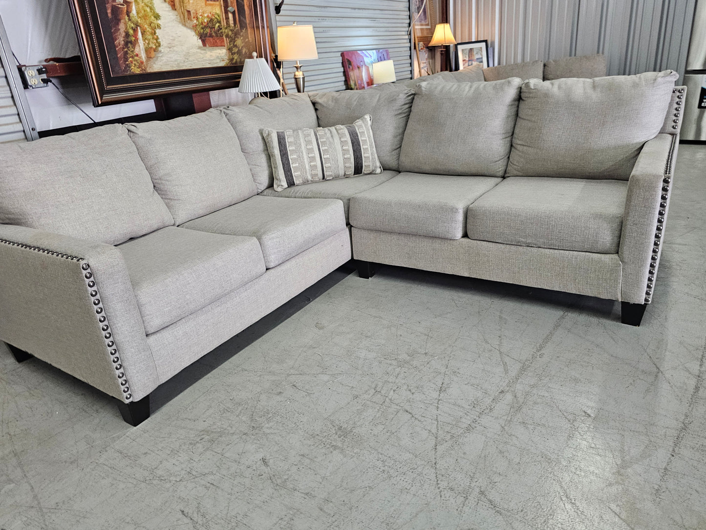 L-Shaped Light Gray Ashley Furniture Sectional Couch - D80