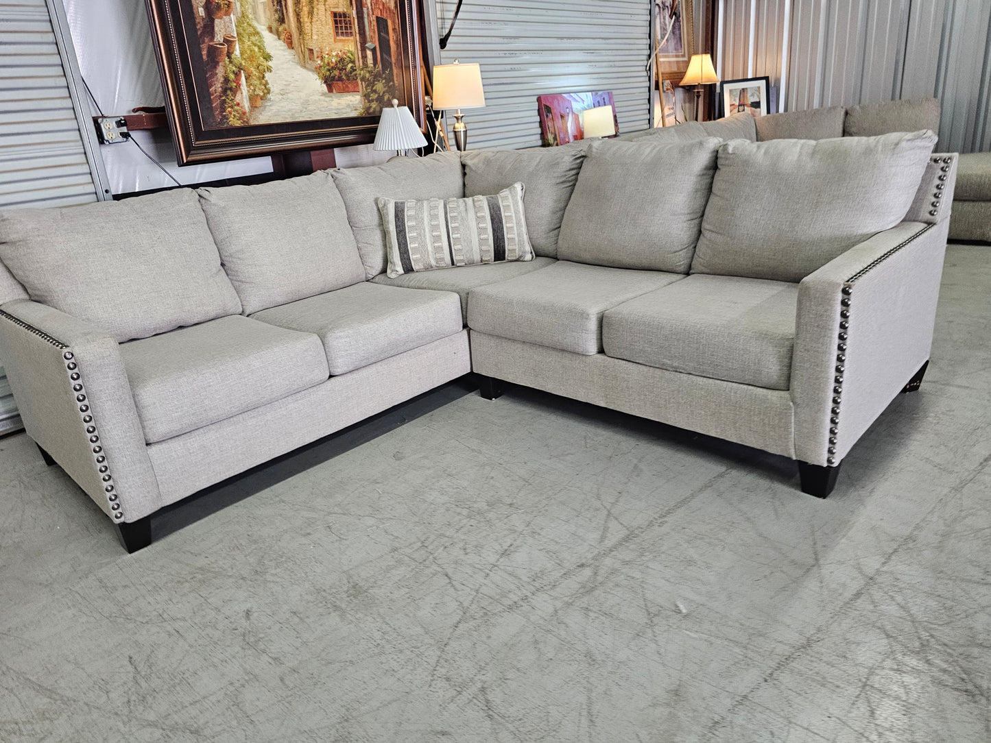 L-Shaped Light Gray Ashley Furniture Sectional Couch - D80