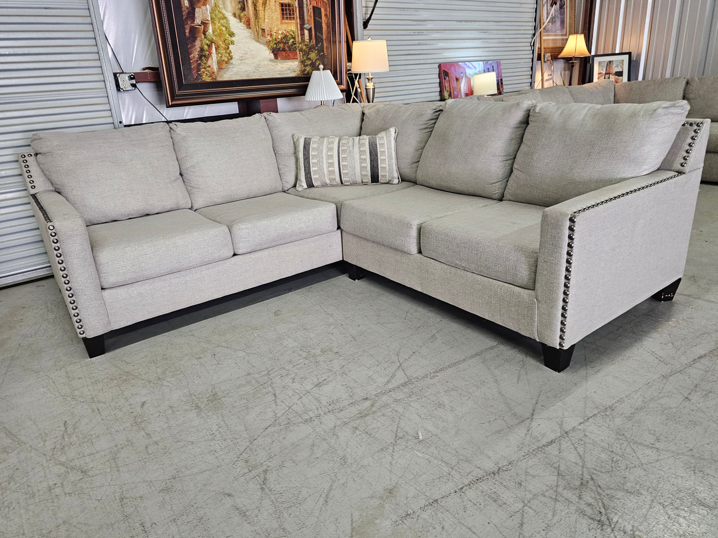 L-Shaped Light Gray Ashley Furniture Sectional Couch - D80
