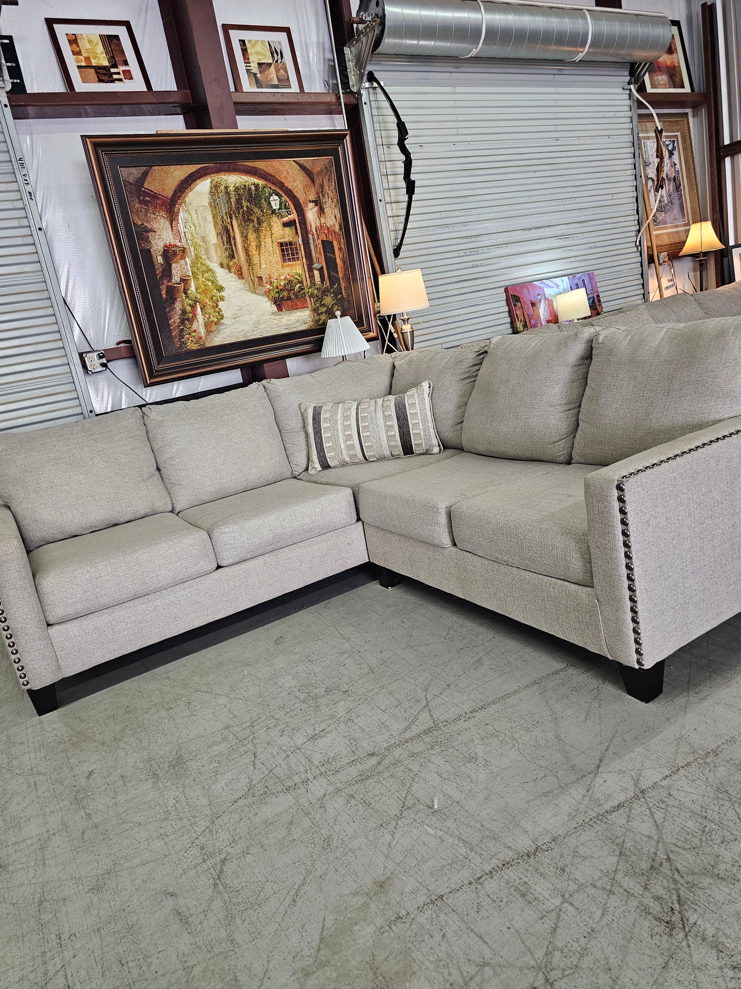 L-Shaped Light Gray Ashley Furniture Sectional Couch - D80