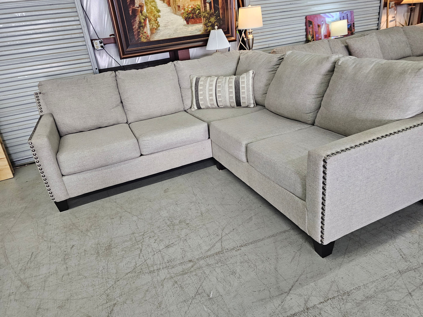 L-Shaped Light Gray Ashley Furniture Sectional Couch - D80