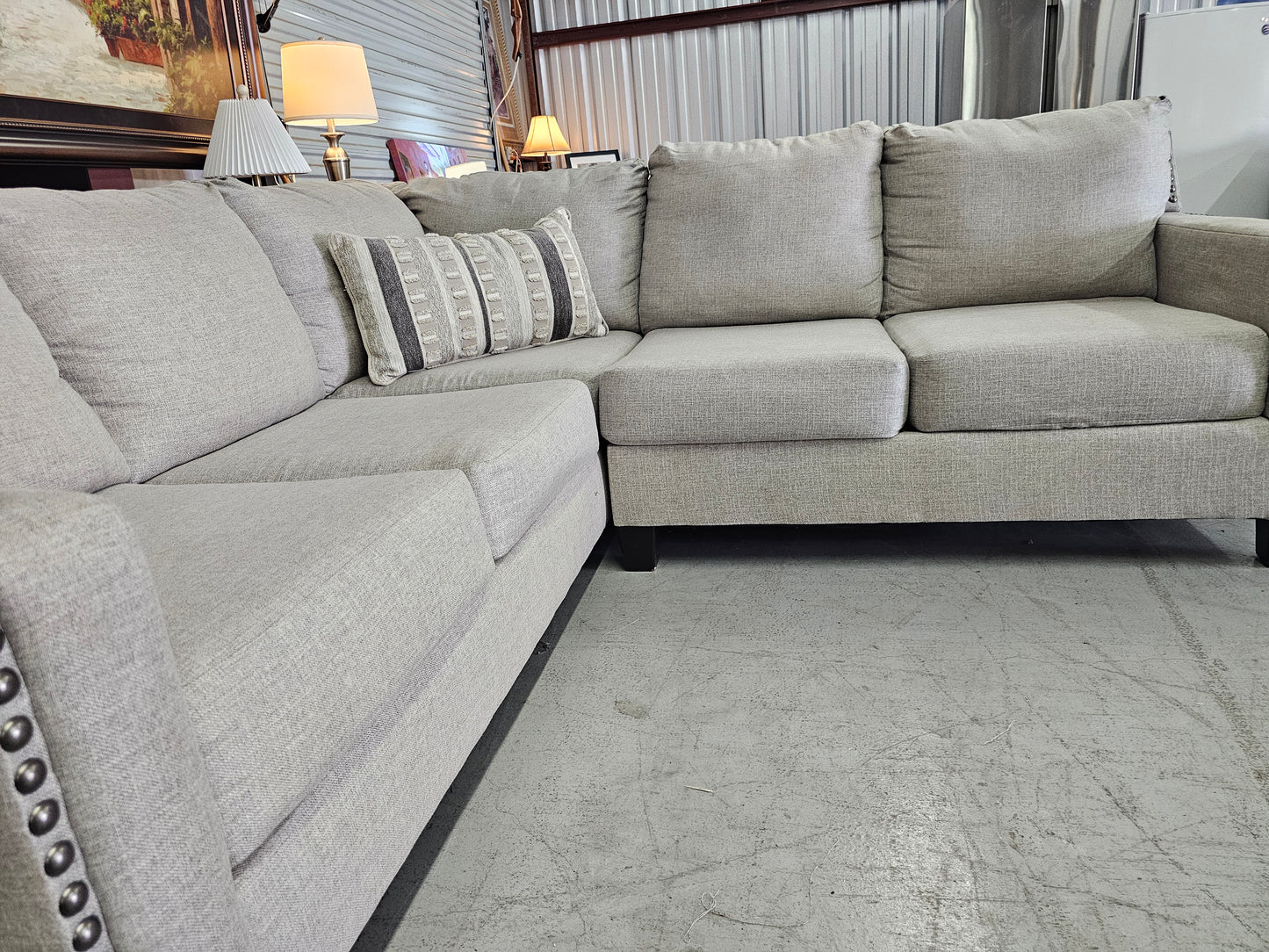 L-Shaped Light Gray Ashley Furniture Sectional Couch - D80