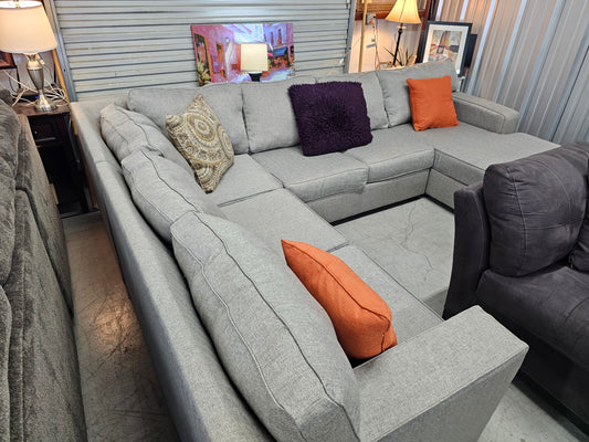 Gray U-Shaped Ashley Furniture Sectional Couch with Chaise - D82