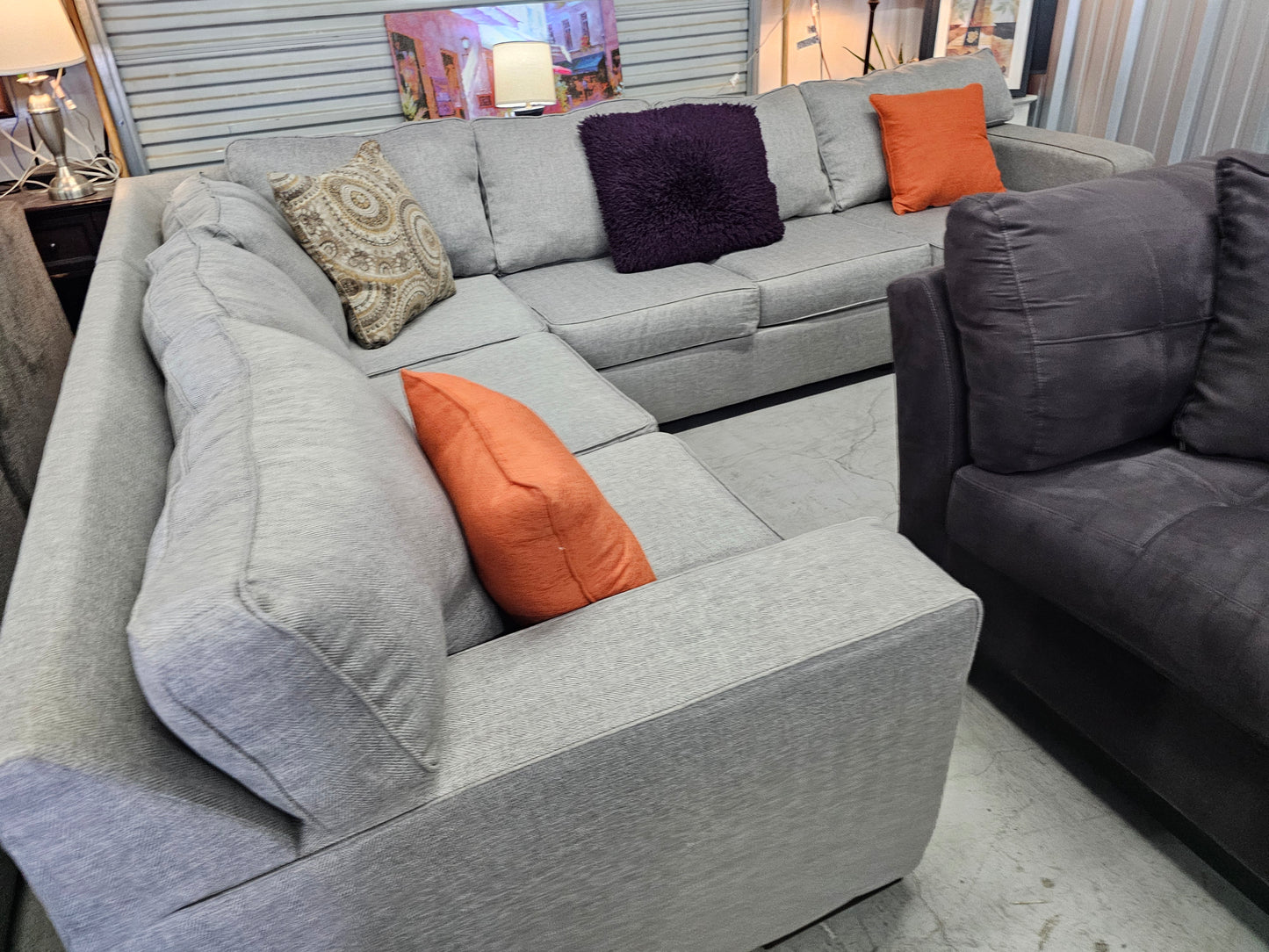 Gray U-Shaped Ashley Furniture Sectional Couch with Chaise - D82
