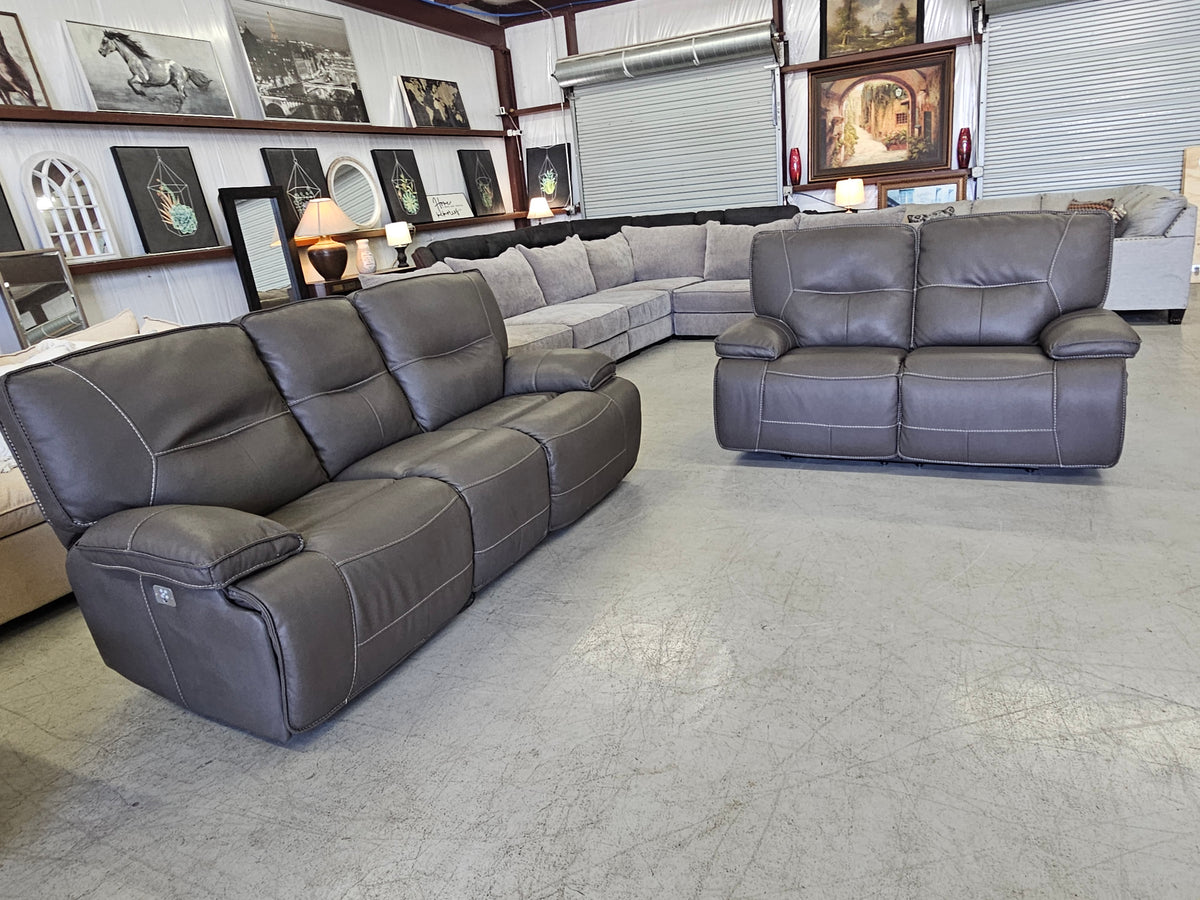Power Reclining Leather Sofa & Loveseat Set with Power Headrests - D87