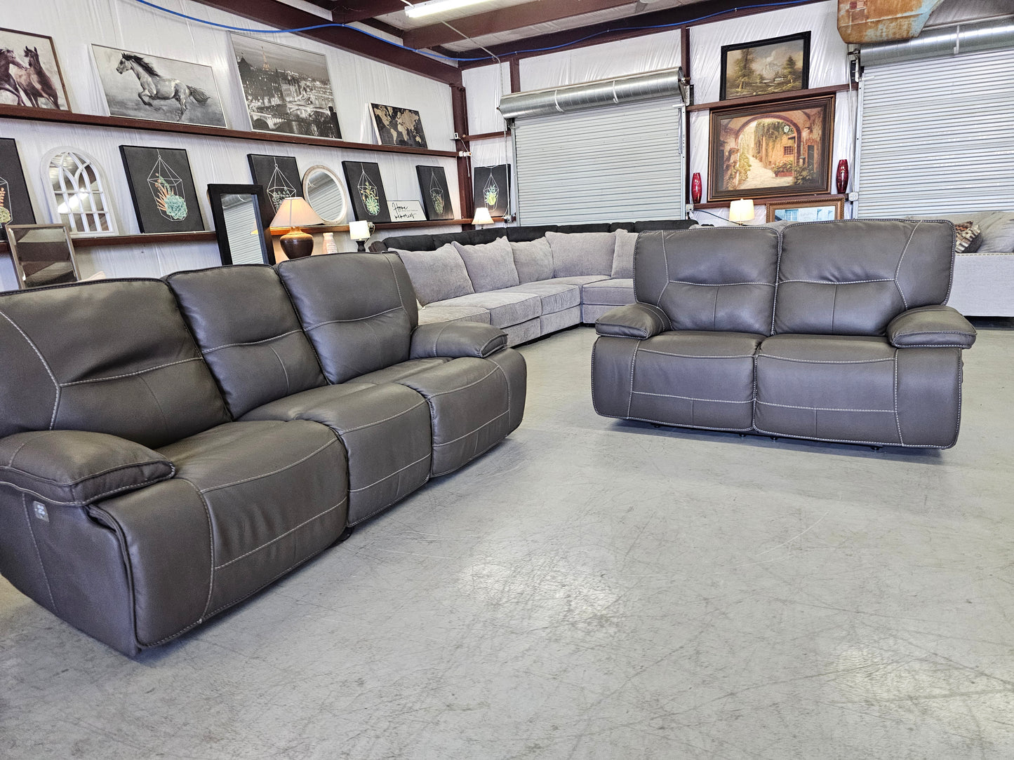 Power Reclining Leather Sofa & Loveseat Set with Power Headrests - D87