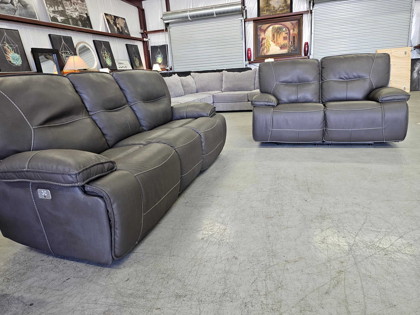 Power Reclining Leather Sofa & Loveseat Set with Power Headrests - D87