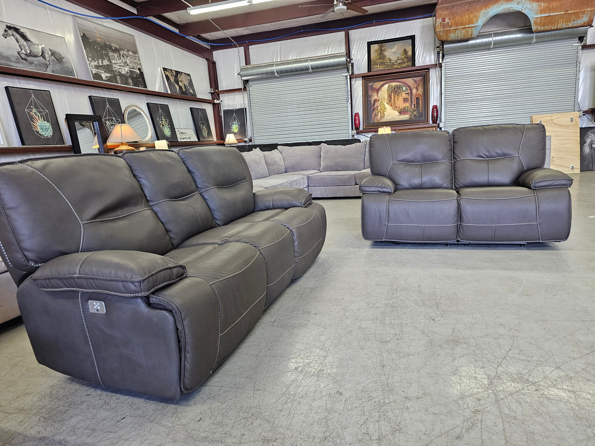 Power Reclining Leather Sofa & Loveseat Set with Power Headrests - D87