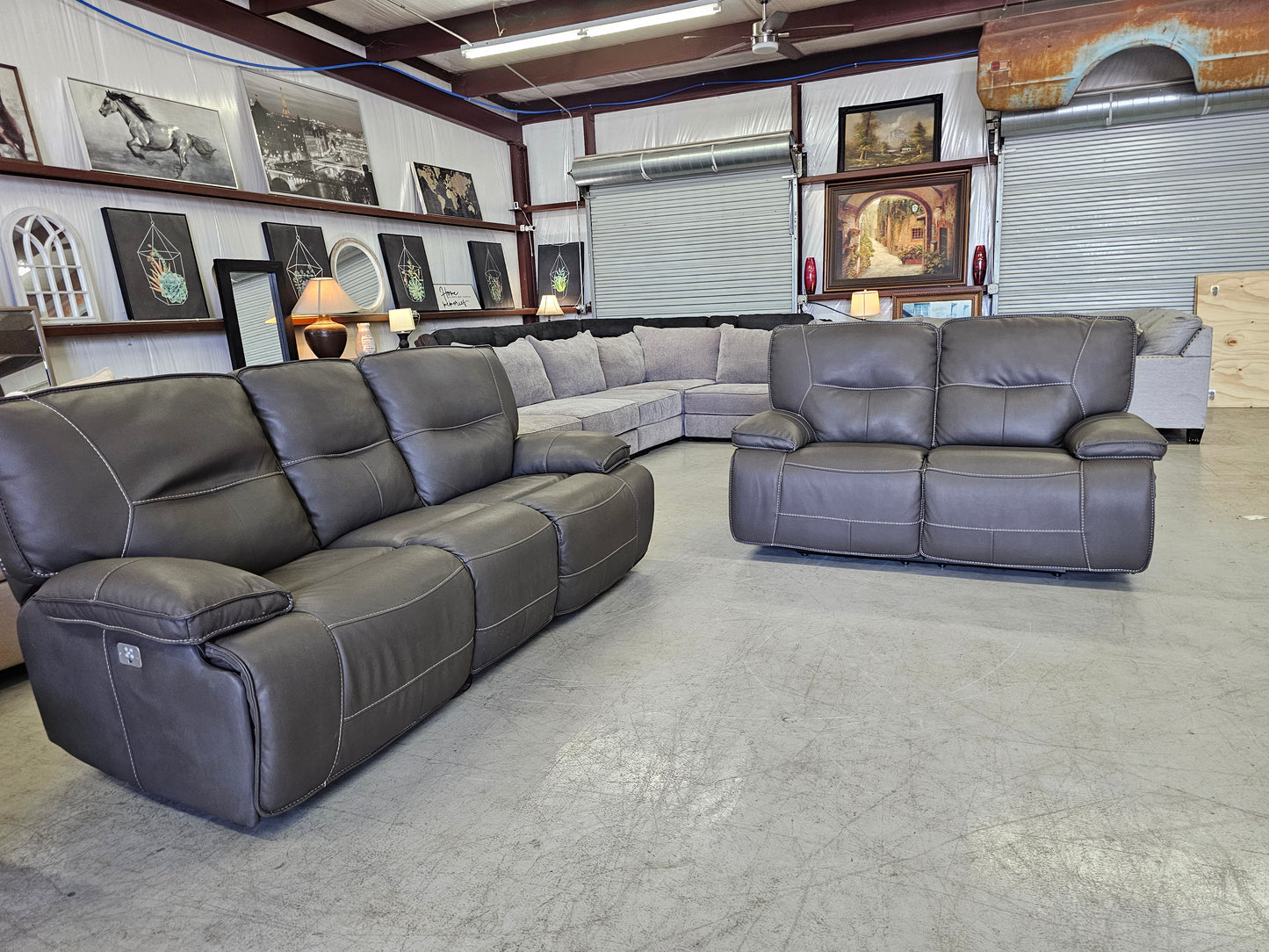 Power Reclining Leather Sofa & Loveseat Set with Power Headrests - D87