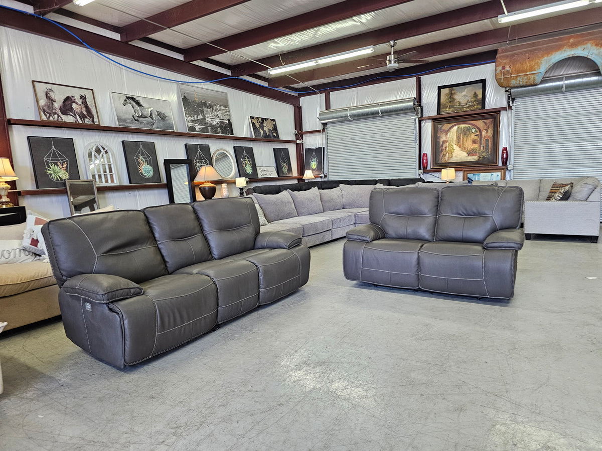 Power Reclining Leather Sofa & Loveseat Set with Power Headrests - D87