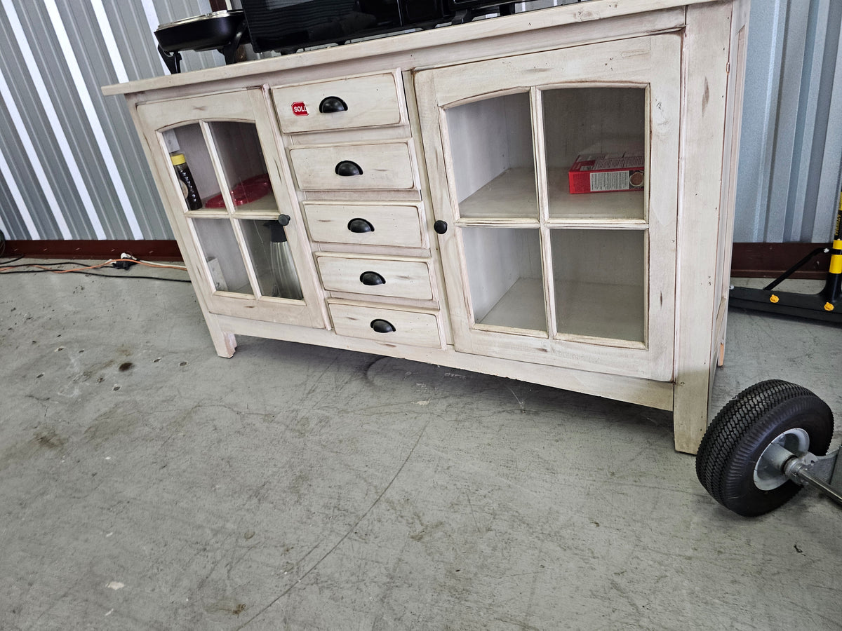 Rustic White Buffet / Sideboard Storage Cabinet with Glass Doors - misc4