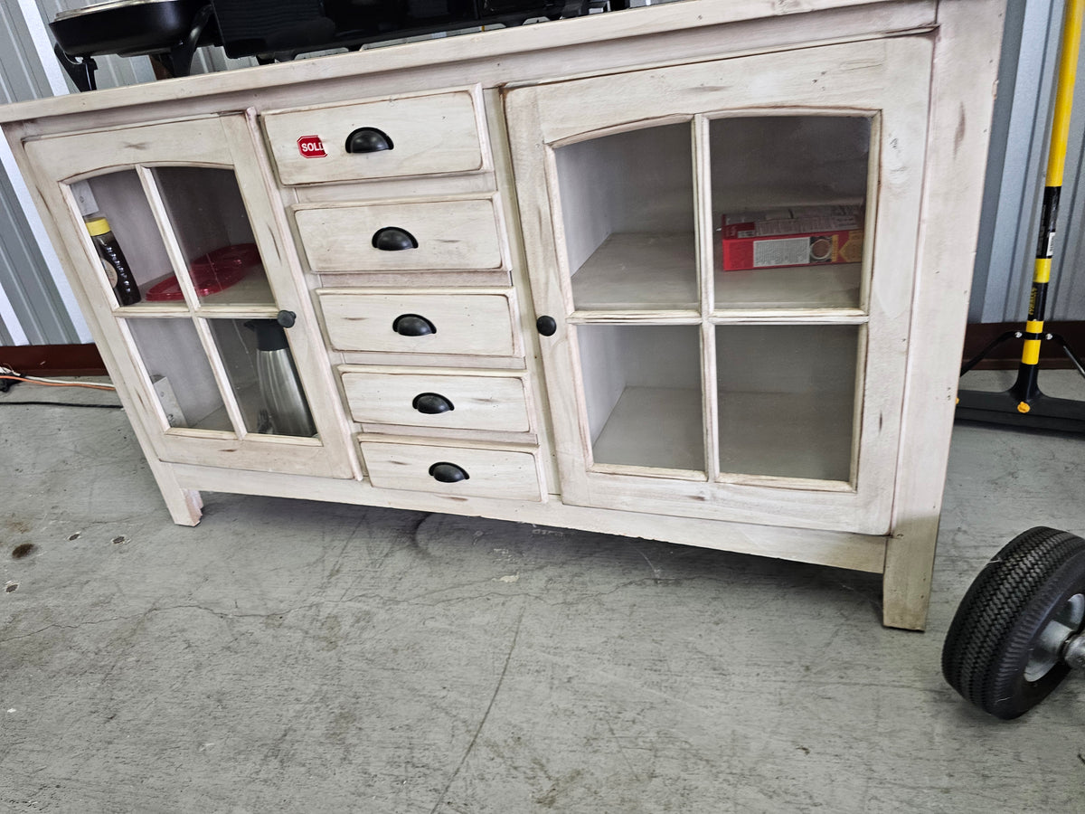 Rustic White Buffet / Sideboard Storage Cabinet with Glass Doors - misc4