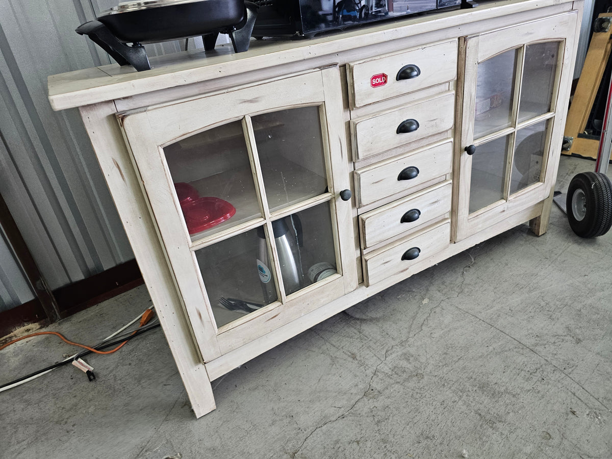 Rustic White Buffet / Sideboard Storage Cabinet with Glass Doors - misc4