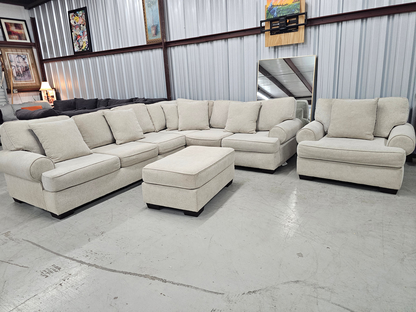 Gorgeous Beige Sectional Set with Chair & Ottoman - D93