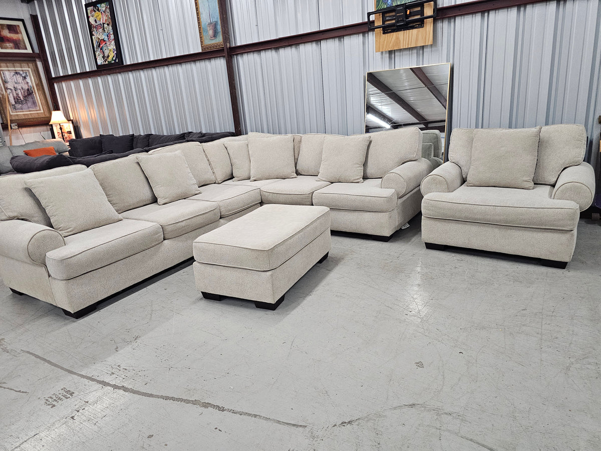 Gorgeous Beige Sectional Set with Chair & Ottoman - D93