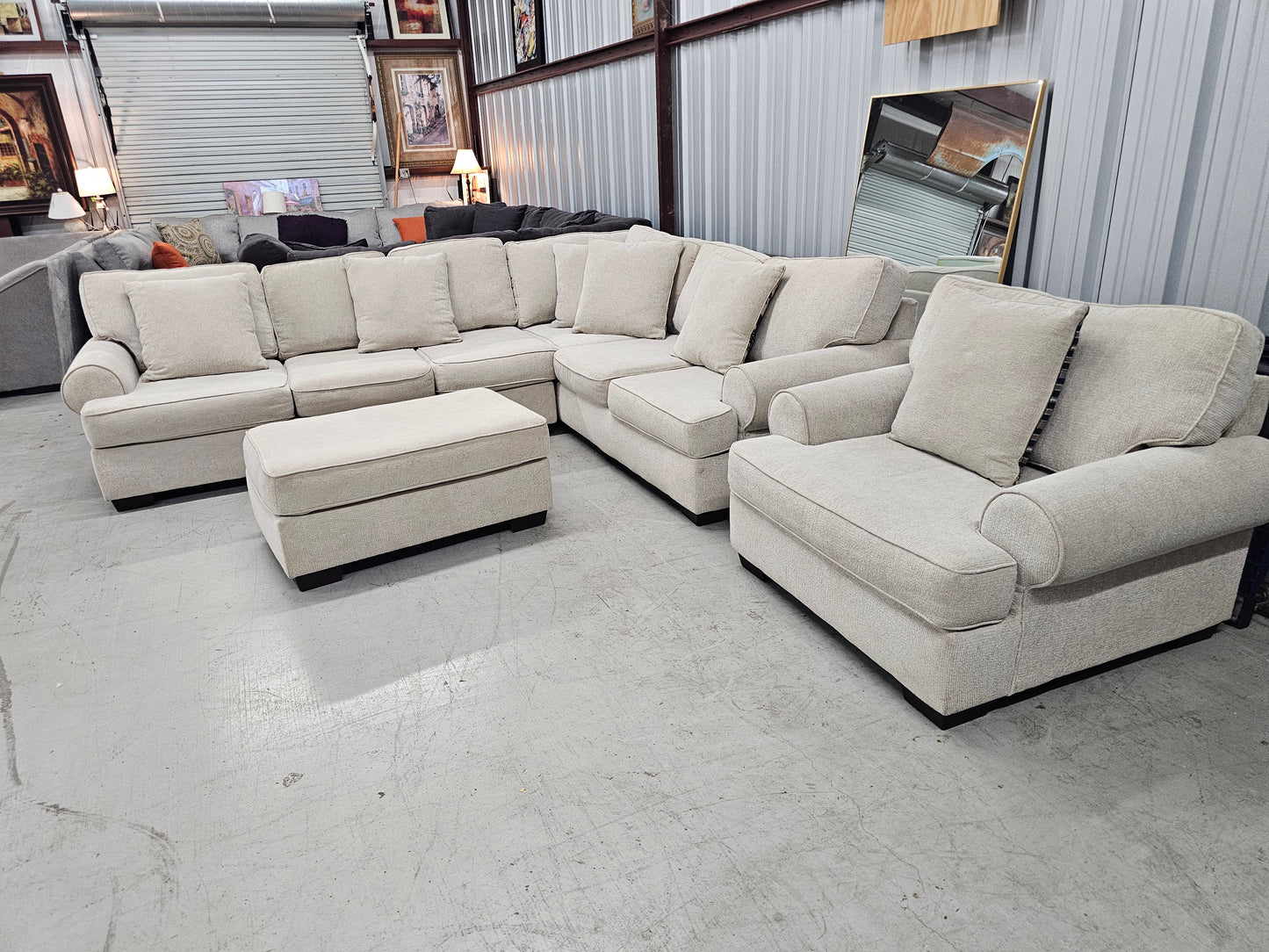 Gorgeous Beige Sectional Set with Chair & Ottoman - D93