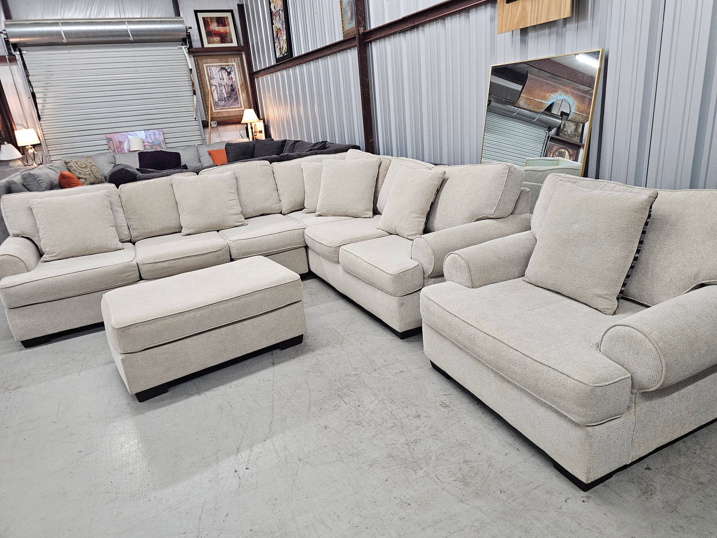 Gorgeous Beige Sectional Set with Chair & Ottoman - D93