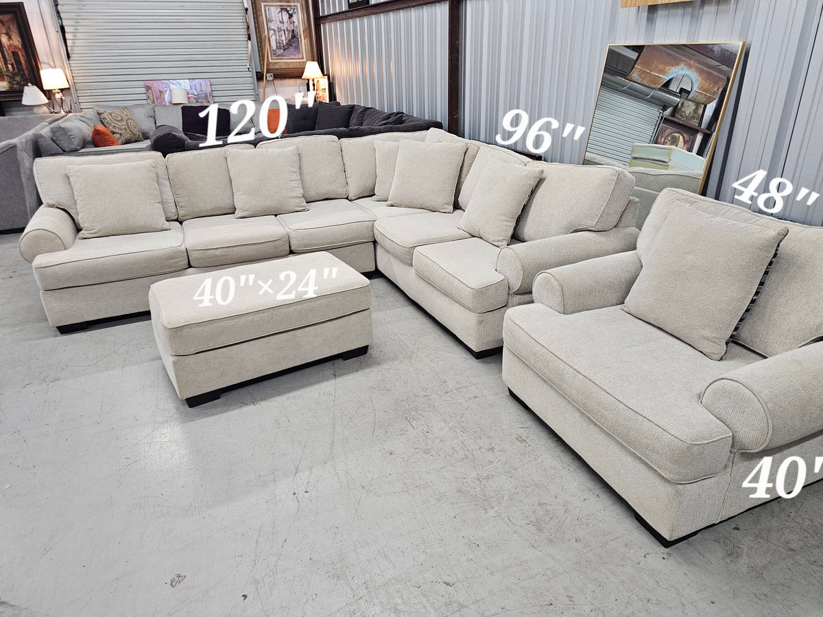 Gorgeous Beige Sectional Set with Chair & Ottoman - D93