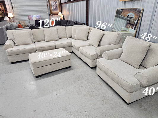 Gorgeous Beige Sectional Set with Chair & Ottoman - D93