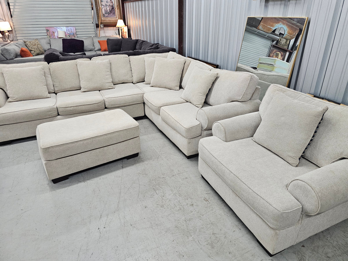 Gorgeous Beige Sectional Set with Chair & Ottoman - D93