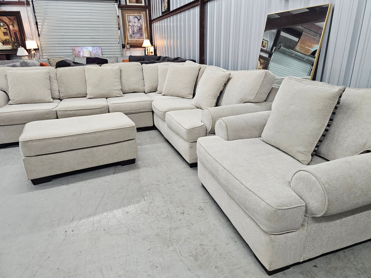 Gorgeous Beige Sectional Set with Chair & Ottoman - D93