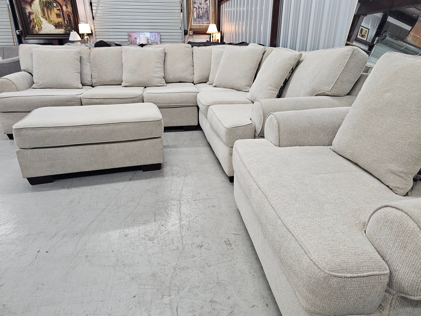 Gorgeous Beige Sectional Set with Chair & Ottoman - D93