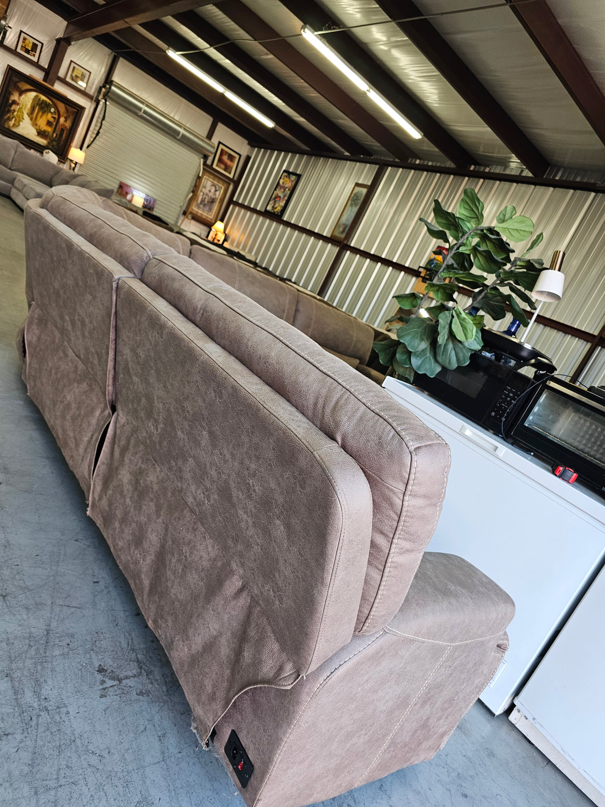 Power Reclining Tan Sectional with 4 Large Recliners & Corner Seat - D96