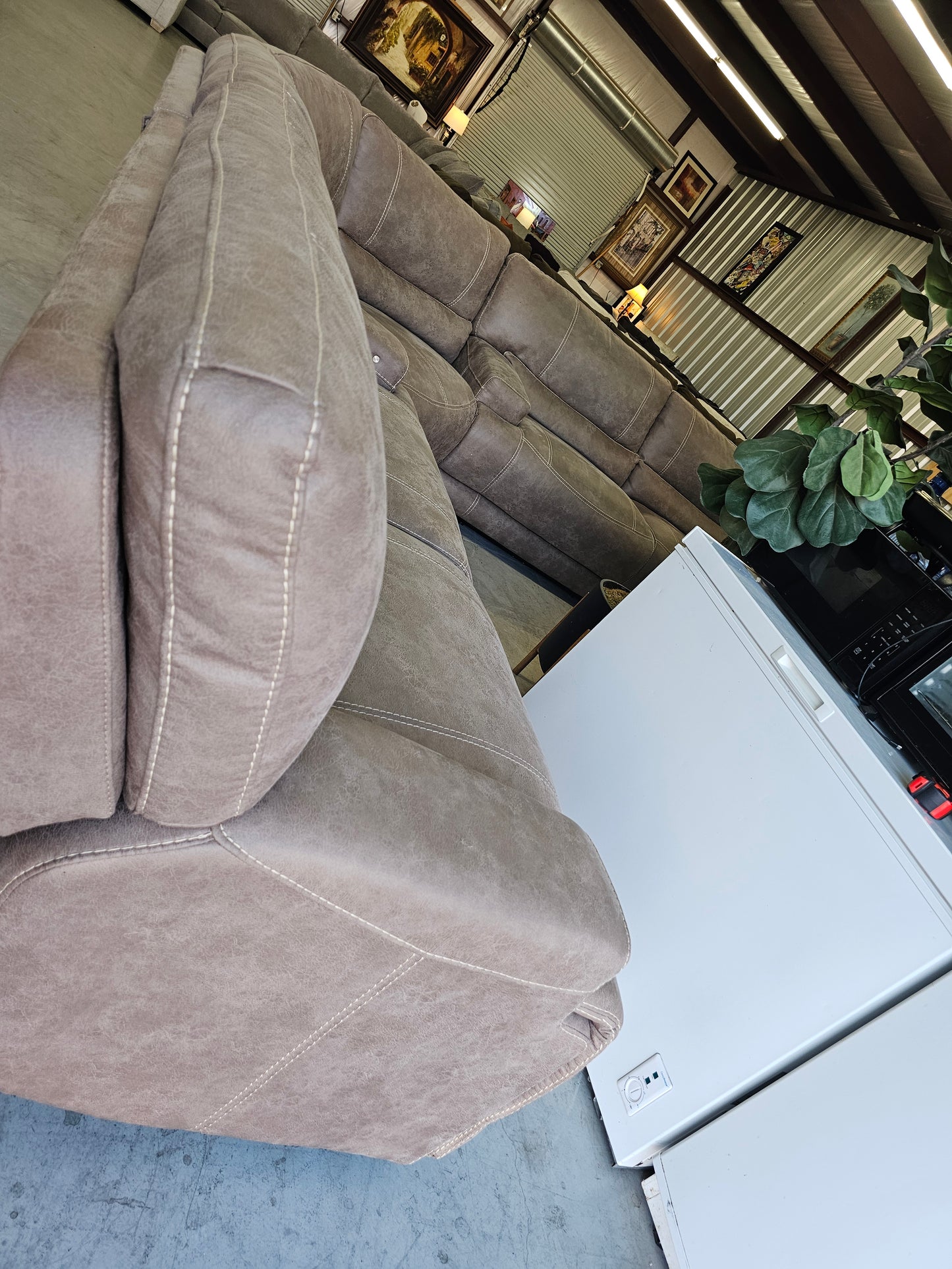Power Reclining Tan Sectional with 4 Large Recliners & Corner Seat - D96