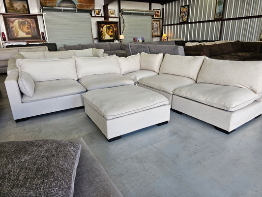 Modular Beige Sectional Couch with Ottoman - D99
