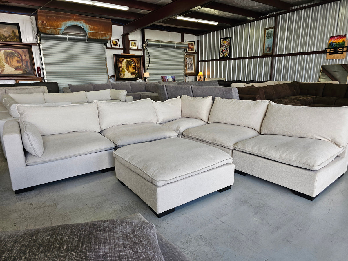 Modular Beige Sectional Couch with Ottoman - D99