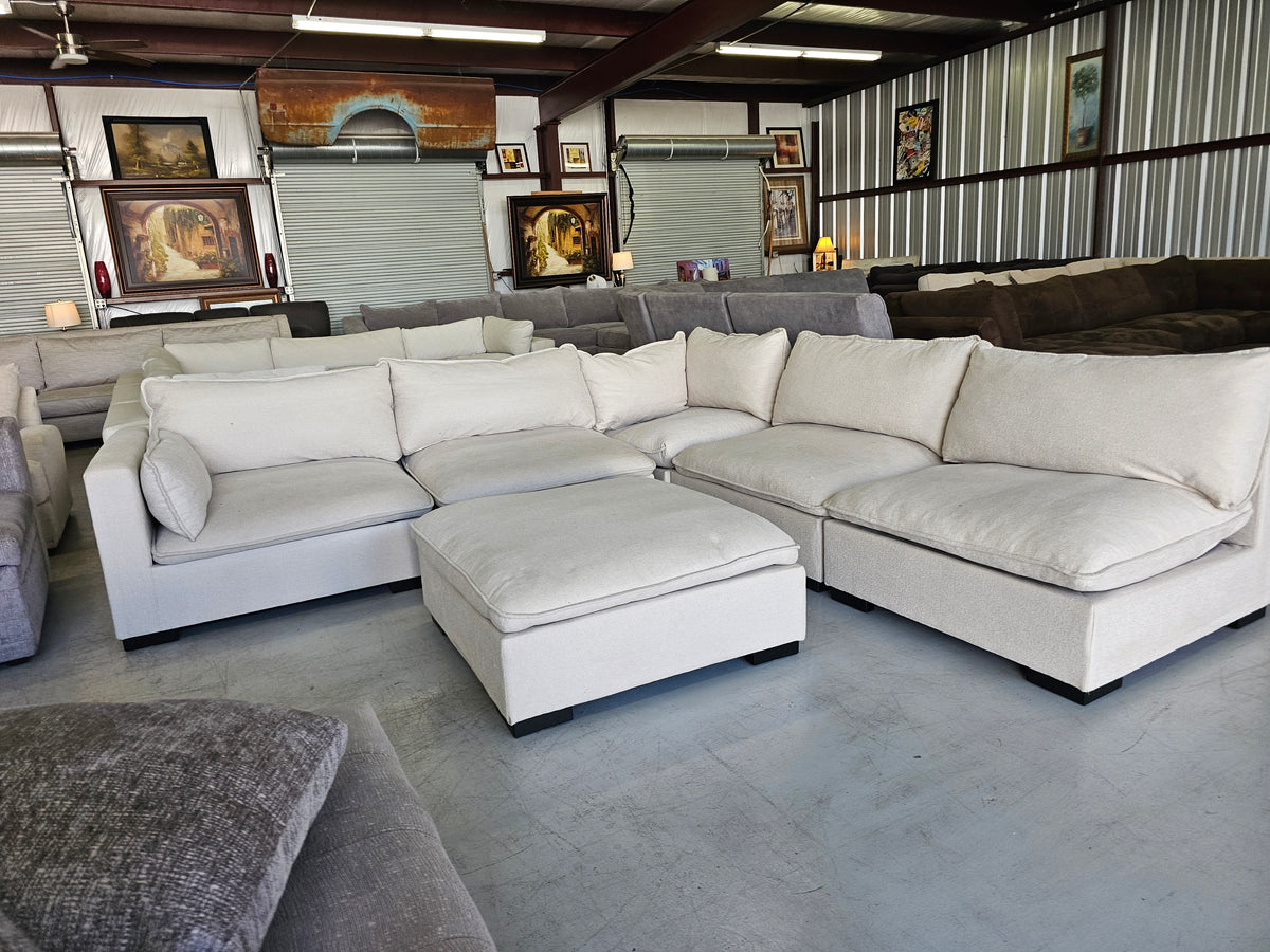 Modular Beige Sectional Couch with Ottoman - D99