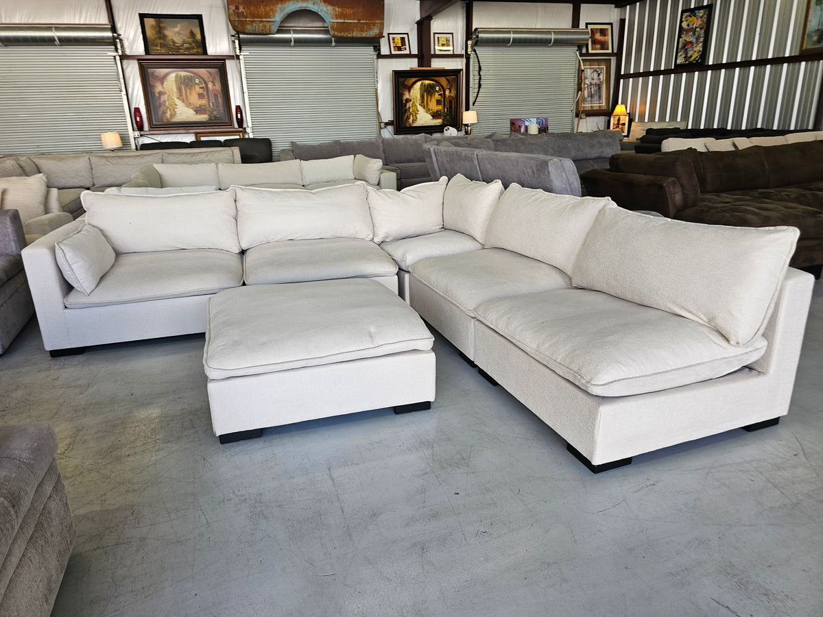 Modular Beige Sectional Couch with Ottoman - D99