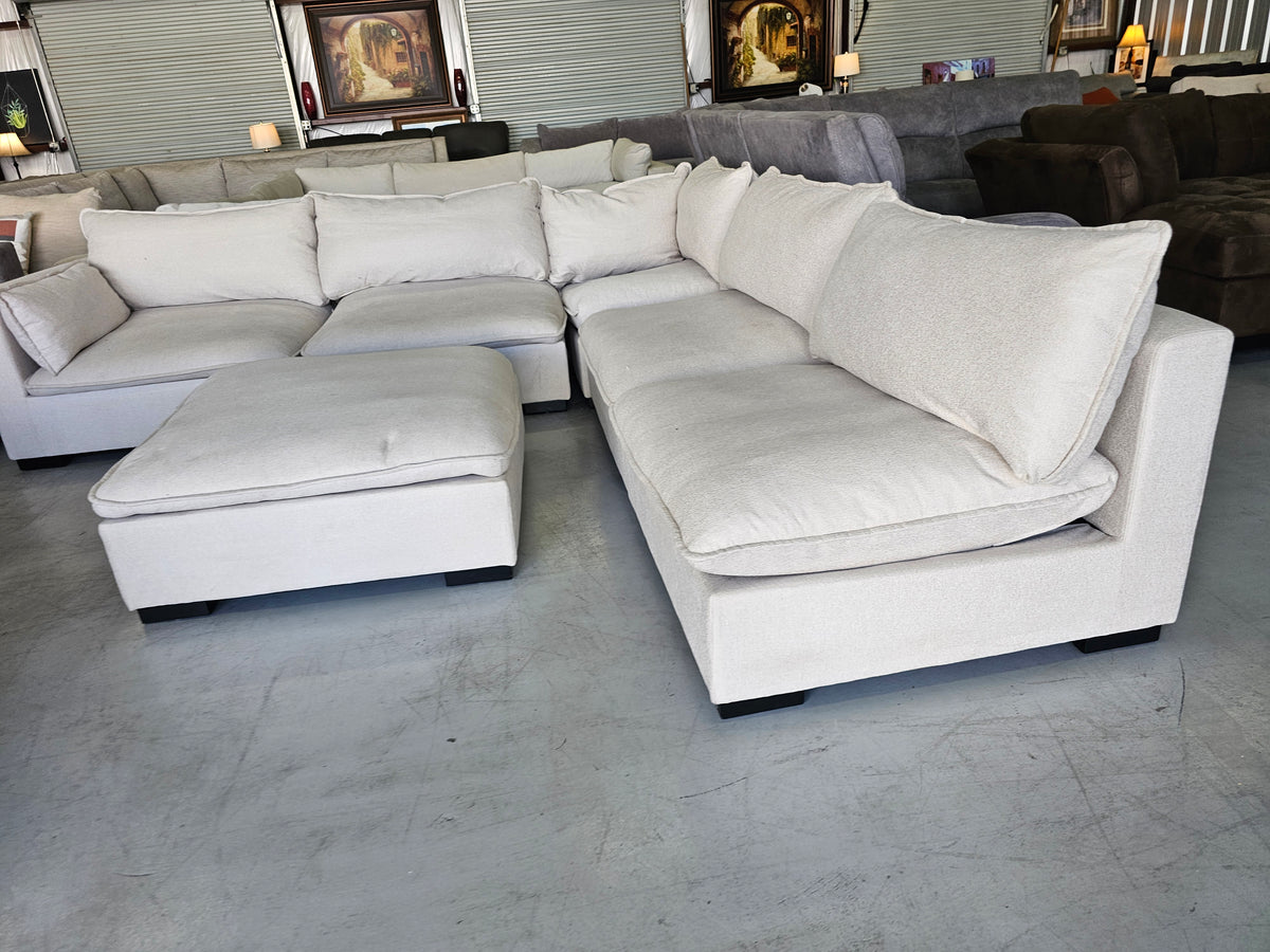 Modular Beige Sectional Couch with Ottoman - D99