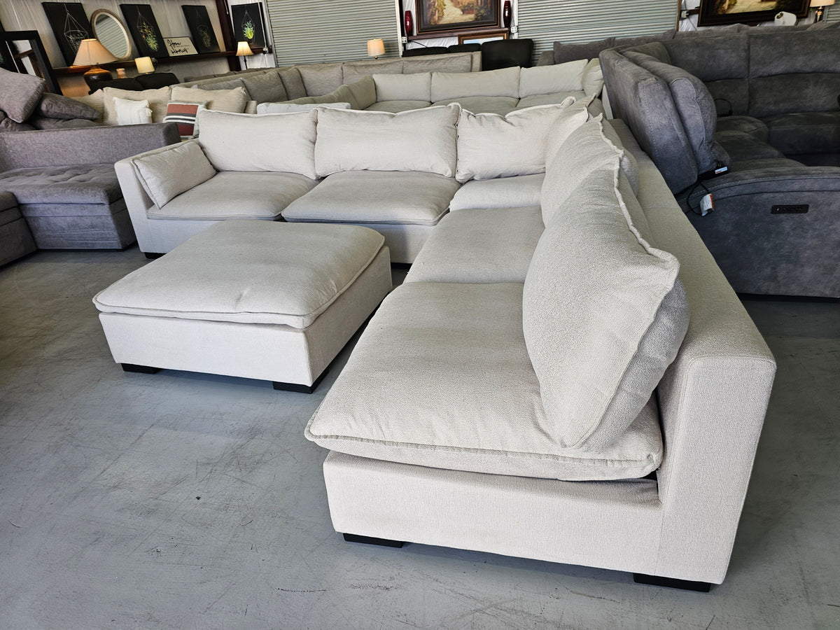 Modular Beige Sectional Couch with Ottoman - D99