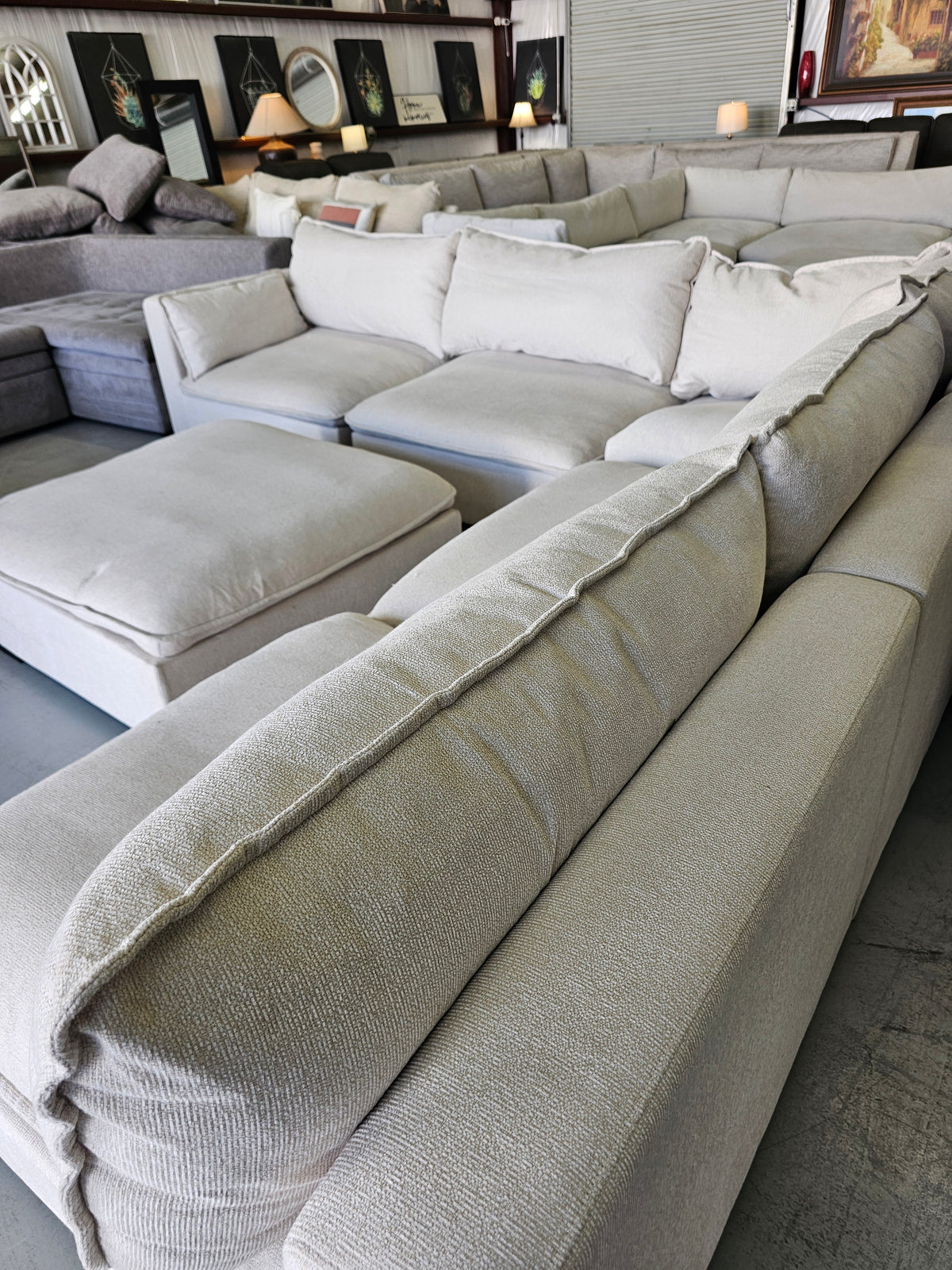 Modular Beige Sectional Couch with Ottoman - D99