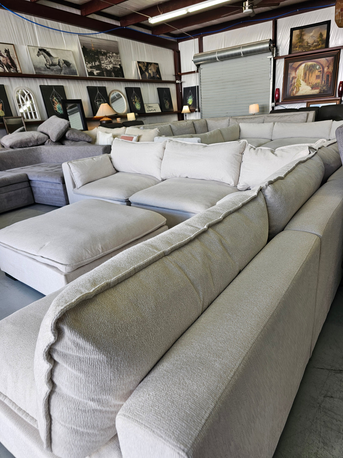 Modular Beige Sectional Couch with Ottoman - D99