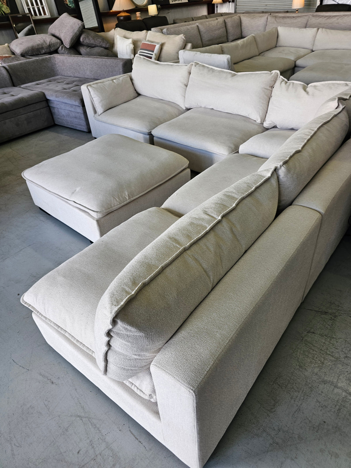 Modular Beige Sectional Couch with Ottoman - D99