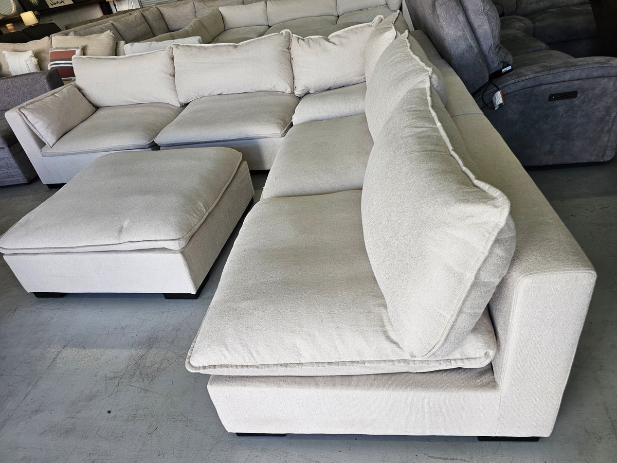 Modular Beige Sectional Couch with Ottoman - D99