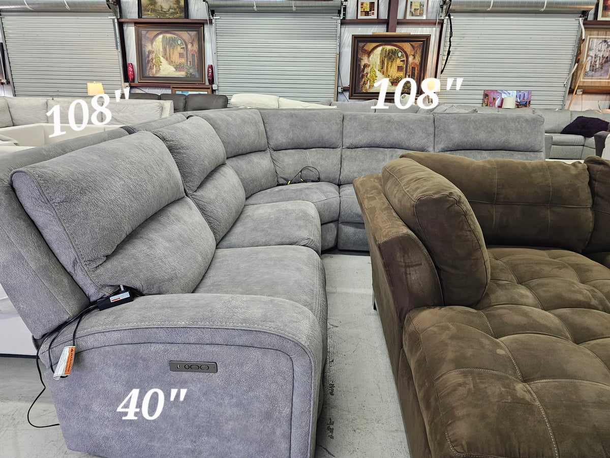 Gray Power Reclining Sectional Couch with 3 Recliners - D97
