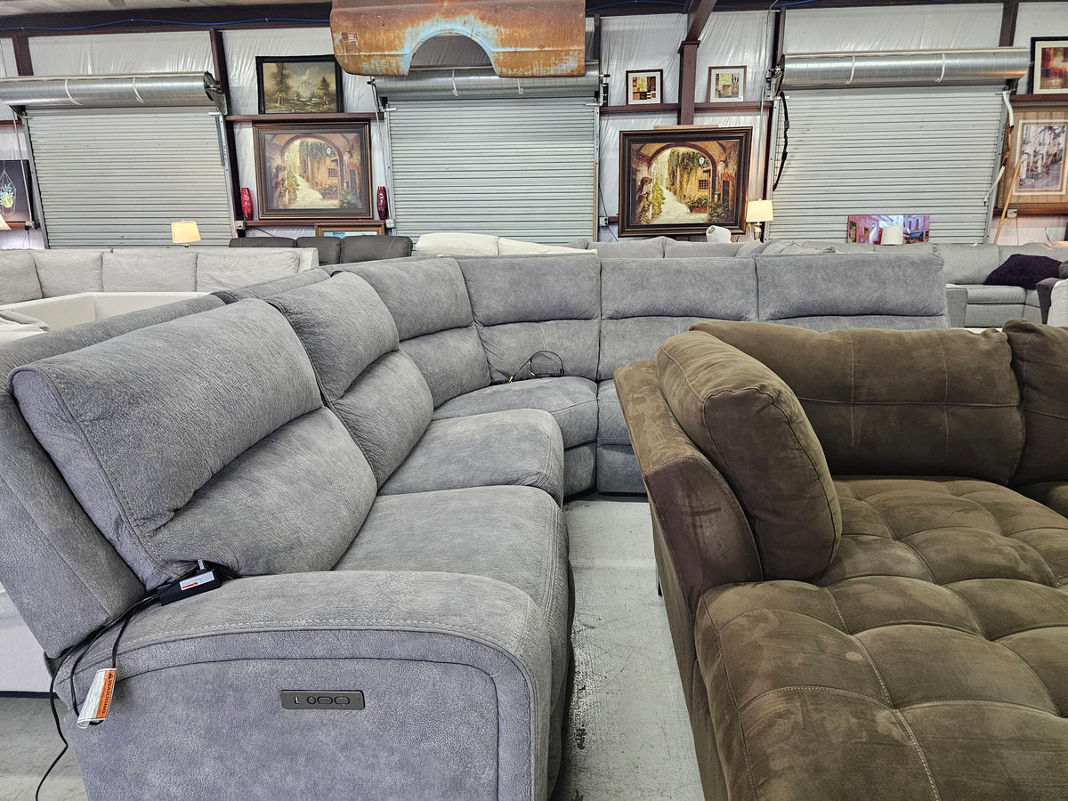 Gray Power Reclining Sectional Couch with 3 Recliners - D97