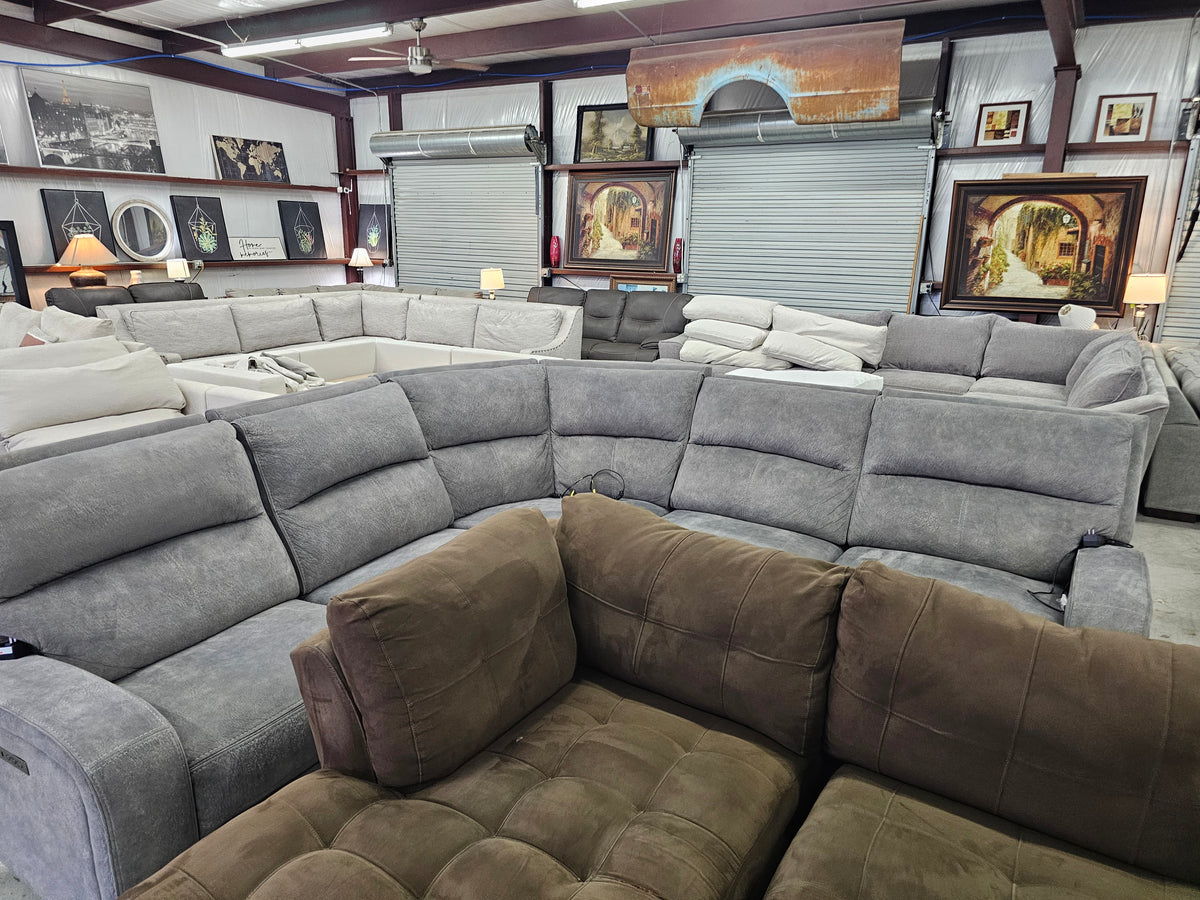 Gray Power Reclining Sectional Couch with 3 Recliners - D97