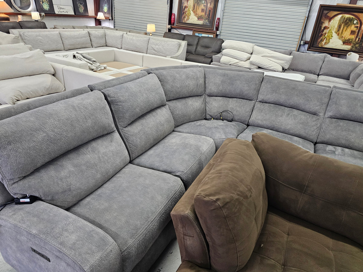 Gray Power Reclining Sectional Couch with 3 Recliners - D97