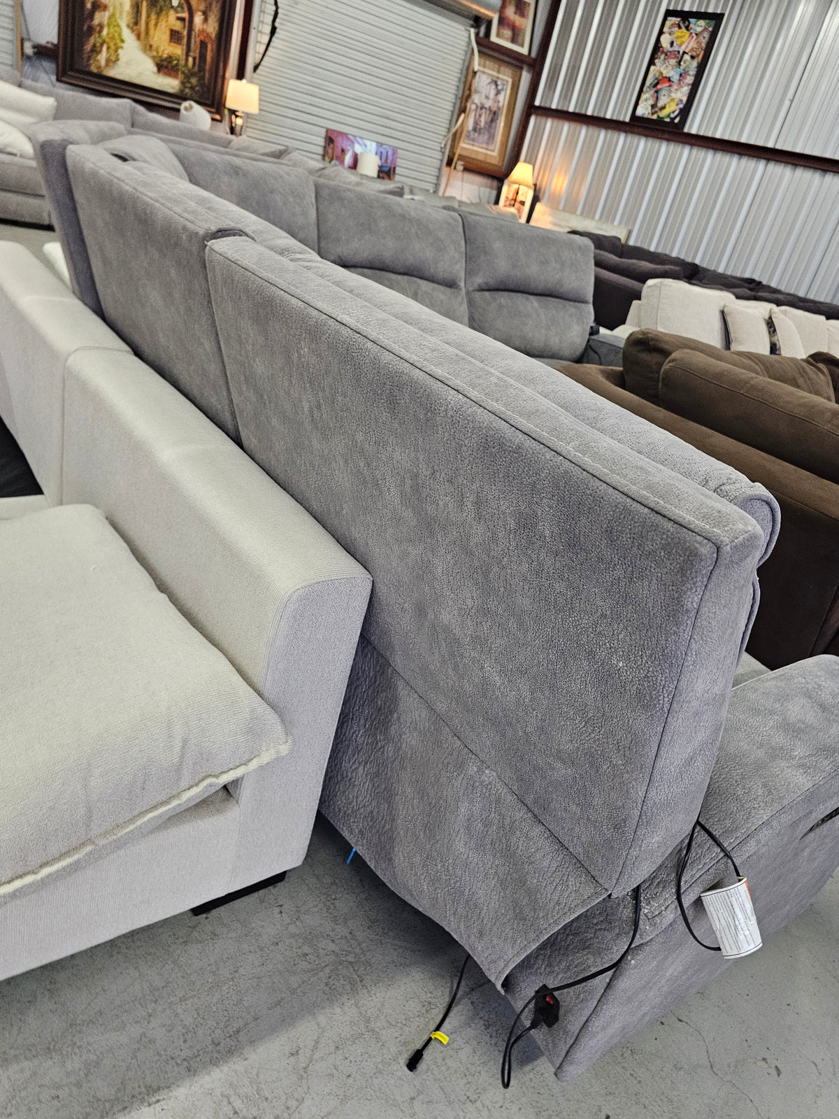 Gray Power Reclining Sectional Couch with 3 Recliners - D97
