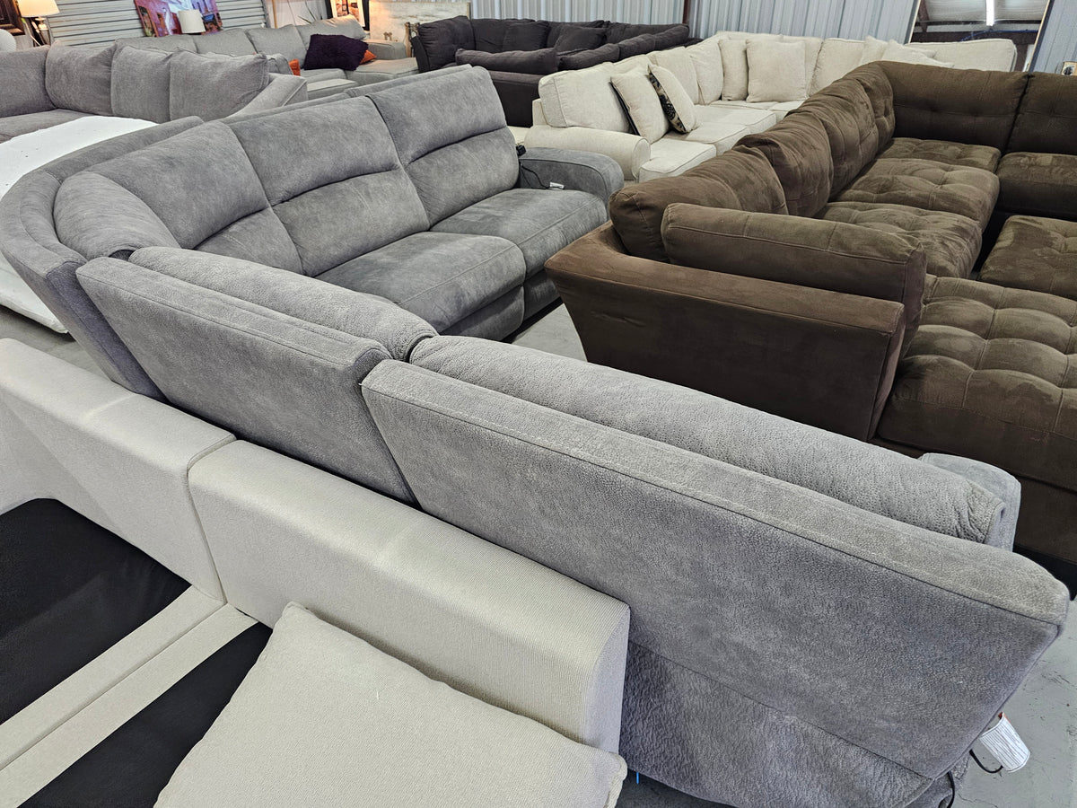 Gray Power Reclining Sectional Couch with 3 Recliners - D97